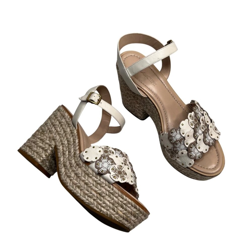 Coach Womens Jae Leather Floral Espadrille Wedge Sandals Size 10